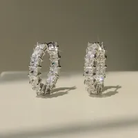 CAOSHI Boucles d'oreilles de luxe pour femmes, pavées de princesse, carrées, en cristal de zircone, avec cercle, pour mariage, plaqué argent