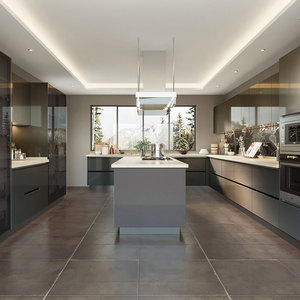 For OPPEIN Modern Kitchen <strong>Cabinets</strong> Gloss <strong>Grey</strong> 2 Pack Furniture with Sink Faucet Hinge Drawer Slide Accessories - Product Image 2