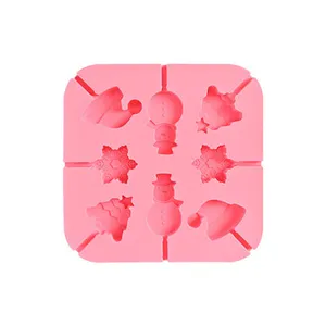 8 Zelfs Kerstmissneeuwman Lollipop Mold Diy Flip Snoep Kaas Food Grade Silicone Chocolade Schimmel