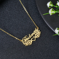 Collier avec plaque de nom personnalisée, plaqué or 18 carats, collier avec plaque de nom en forme de feuille ou de cœur, bijou personnalisé, cadeau pour femme