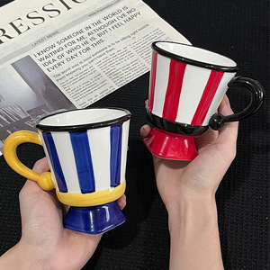 Creative High Footed Ceramic Coffee Cup Nordic Colorful Striped Tea <b>Mug</b> - Product Image 2