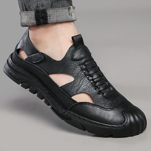 Men's Leather <b>Sandals</b> <b>Closed</b> <b>Toe</b> Lace Up Sport Style <b>Summer</b> Casual Shoes Outdoor Wearable Lightweight Breathable Design - Product Image 1