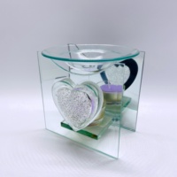 Brûleur à huile/brûleur d'huiles essentielles en verre cristal de haute qualité en forme de cœur, support de bougie chauffe-plat, idéal pour la décoration intérieure