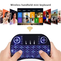 I8 Mini Keyboard Nirkabel dengan Lampu Latar 3 Warna 2.4GHz Bahasa Inggris Rusia Air Mouse dengan Touchpad Remote Control untuk PC Laptop