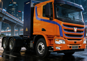 Sany Semi-<b>Trailer</b> Heavy Duty Orange Blue Front View Highway Driving - Product Image 4