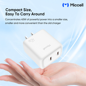 อะแดปเตอร์ชาร์จโทรศัพท์มือถือ Miccell Wholesale GaN 45W แบบ <span class=keywords><strong>2</strong></span> พอร์ต Type C ชาร์จเร็ว สำหรับ iPhone, Xiaomi, <span class=keywords><strong>Huawei</strong></span> - Product Image 5