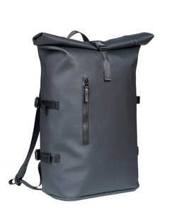 Sac à dos Roll Top haut <span class=keywords><strong>de</strong></span> gamme en cuir pour la <span class=keywords><strong>ville</strong></span> avec finitions en cuir écologique, sac à dos décontracté pour l'université, l'école, les sorties quotidiennes, pour hommes et femmes, avec compartiment pour ordinateur portable - Product Image 2