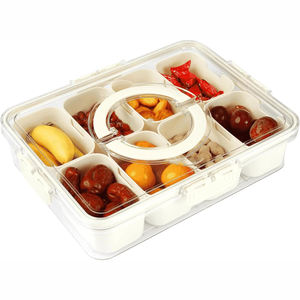 Boîtes de rangement rondes scellées en plastique, boîte à collation pour plateaux de collations portables avec couvercle et poignée - Product Image 1