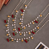 Nieuwe Fruit Hart Charm Choker Ketting Imitatie Parel Ketting Armband Zoete Schattige Kersen Franje Charm Sieraden Set voor Vrouwen