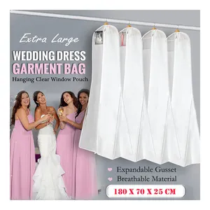 Di grandi Dimensioni Abito Da Sposa Abito Da Sposa Vestiti di Immagazzinaggio Della Copertura Anti-polvere Antipolvere Traspirante Bianco Indumento Borsa Con Cerniera