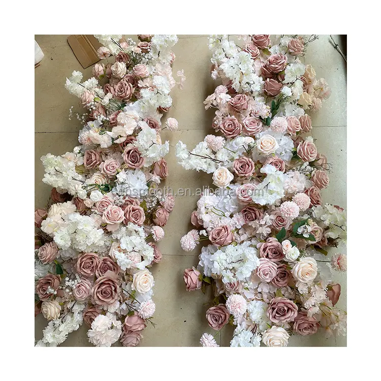 Bunga Sutra Halus Pelari Baris Bunga Buatan Naik Taplak Meja Pernikahan Lengkungan Bunga untuk Dekorasi Pernikahan