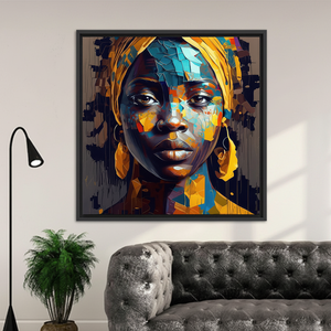 Printed Art Deco Panel <b>Canvas</b> Mosaic Portrait of an Abstract African Woman Clear <b>Framed</b> Hanging Wall Art - Product Image 3