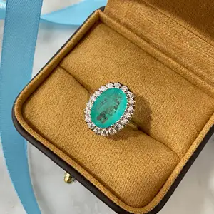 Design new fashion women jewels silver ring 925 sterling exquisite bling 10*14mm oval blue paraiba tourmaline woman diamond ring