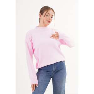 Pull en tricot rose à col montant pour femme, manches longues, décontracté, anti-boulochage, 16 Gg - Product Image 2