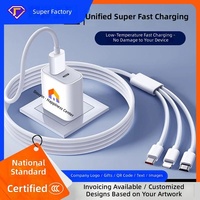 Kabel Pengisi Daya 3-in-1 120W PD Lima Antarmuka Adaptor Multi Perangkat Bersertifikasi CE untuk Ponsel, Earphone, Kabel Data 3-ke-1