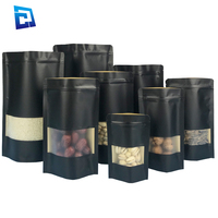 Vente en gros emballage en papier kraft pour collations avec zip-lock refermable sac Doypack pochette debout noire avec fenêtre