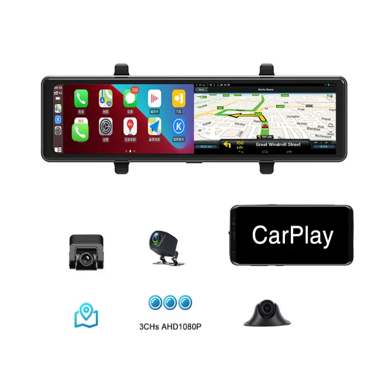 12 Inch Touchscreen Auto Black Box Camera Dashcam Met Type C Oplader