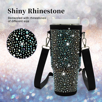 Porte-gobelet élégant en néoprène avec strass, pour bouteille d'eau de 40 oz, housse de protection avec sangle pour Stanley