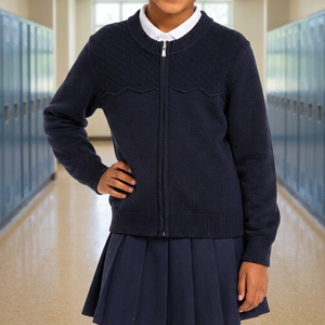 School Uniform <b>Cardigan</b> for Girls School Use Zipper Front 55% Cotton & 45% Polyester Knit Fabric - Product Image 2
