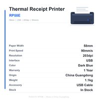 Printer Thermal 203dpi 58mm USB Printer Resi Resolusi Tinggi 90mm Per Detik Pencetakan Hitam Putih untuk Mesin Kasir