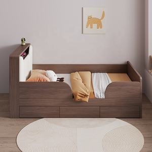 <span class=keywords><strong>Lit</strong></span> double multifonctionnel pour bébé avec tête de <span class=keywords><strong>lit</strong></span> en cuir, rangement intégré, design moderne et robuste - Product Image 3
