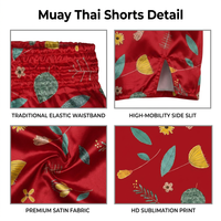 Shorts de boxe personnalisés OEM en satin à imprimé floral rouge pour femmes, durables et respirants pour l'entraînement