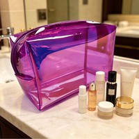 Sac cosmétique à fermeture éclair en PVC laser, pochette de toilette étanche, ultra légère, résistante à l'usure, étui de rangement de voyage