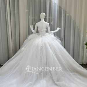 Lsoy062 Romantic <b>Wedding</b> Dress Sweetheart Lace Bodice Rosette Tulle Ball Gown For Formal Church Ceremony Jancember - Product Image 3