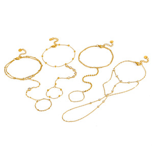 Delicadas Pulseras de Anillo para el Dedo <span class=keywords><strong>con</strong></span> Cuentas de Circonita Cúbica Brillante, de Acero Inoxidable 316L, Chapadas en Oro PVD de 18K, Resistentes al Agua y que No se Deslustran - Product Image 3