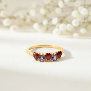 Heart Amethyst Red <b>Garnet</b> <b>Ring</b> Dainty Promise <b>Ring</b> January February Birthstone <b>Ring</b> Handmade 925 Sterling <b>Silver</b> with 18K Gold - Product Image 2