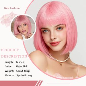 <span class=keywords><strong>Parrucca</strong></span> Bob <span class=keywords><strong>Rosa</strong></span> con Frangia per Donne, 10 Pollici, Sintetica, Moderna, Liscia, per Cosplay, Sostituzione Naturale dei <span class=keywords><strong>Capelli</strong></span>, Uso Quotidiano e per Feste - Product Image 2