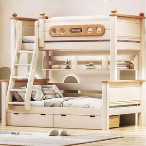 Ensemble de meubles de chambre d'enfant en gros d'usine, lit superposé en bois massif avec bureau, lit superposé en bois de rose avec échelles et tiroirs - Product Image 2