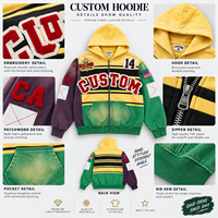 Sweat à capuche homme surdimensionné, effet usé, style streetwear, 400 GSM, avec broderie appliquée personnalisée, impression OEM personnalisée et fermeture éclair