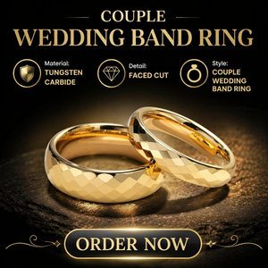 Bague de Fiançailles et de Promesse en Tungstène Argent et Or Facettée Haute Brillance pour Hommes et Femmes, Idéale pour Soirées et Cérémonies - Product Image 1