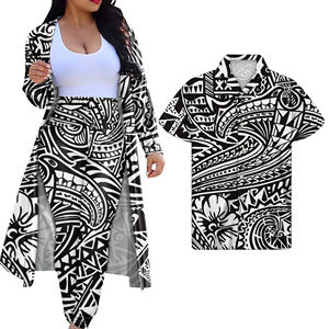 Ensemble de jogging pour couple avec motif tribal polynésien SAMOA, robe à manches longues, manteau, cape, ensemble de 2 pièces pour femme, design de robe et chemise pour homme, ensemble de 2 pièces - Product Image 1