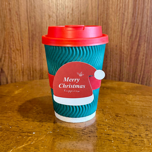 Merry Christmas Ripple Wall Paper <b>Cups</b> With Holiday Stickers <b>Disposable</b> Hot Drink <b>Cups</b> Red Green Design - Product Image 1