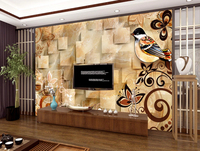 Panneau mural texturé 3D à effet de marbre moderne avec accents floraux et d'oiseaux Papiers peints faciles à décoller imperméables