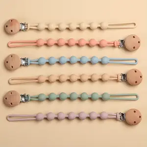 Wholesale Infant Soother Chain Clips Non-Toxic Baby Pacifier with Wooden Silicone Beads Pacifier Chain for Comfort and Safety