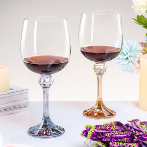 经典彩色茎无铅水晶酒杯2pcs蓝色和琥珀色茎套装，适用于情侣礼物或生日礼物 - Product Image 2