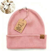 Bonnets en laine mérinos personnalisés avec étiquette en cuir pour hommes et femmes, doux, chauds, tricotés, pour l'hiver