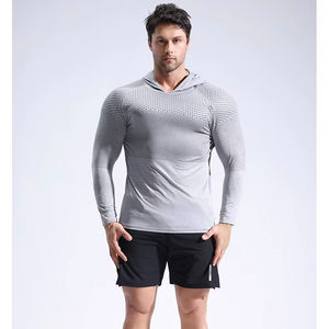 Personnalisé grande taille hommes à capuche à manches longues de haute qualité léger séchage rapide respirant mince vêtements de sport pour hommes hauts - Product Image 1