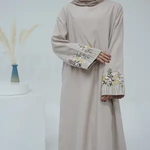 Nouvelle Abaya 2024 Ramadan vêtements islamiques lin tissu Abaya robes décontractées avec broderie fleurs Abaya femmes robe musulmane
