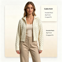 Kajsa – Nouveaux cardigans en tricot personnalisés OEM & ODM pour femmes, de haute qualité, bleus, à fermeture éclair, à capuche, hauts en maille à manches longues, vente en gros