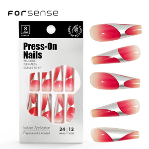 Pegamento de cobertura completa real ins look en puntas de <span class=keywords><strong>uñas</strong></span> ataúd largo uña falsa para niñas Etiqueta Privada Y2K <span class=keywords><strong>Rosa</strong></span> ombre <span class=keywords><strong>plata</strong></span> arte Prensa en <span class=keywords><strong>uñas</strong></span> - Product Image 1