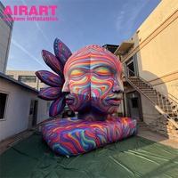 Sculpture géante gonflable de tête d'artiste à trois faces, tête de Bouddha gonflable psychédélique pour la décoration d'expositions d'art et de festivals