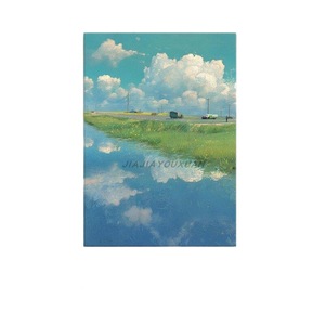 Peinture à l'huile peinte à la main style Miyazaki Hayao, ciel bleu, nuages blancs, 120x180cm, art décoratif pour salon, décoration murale - Product Image 5