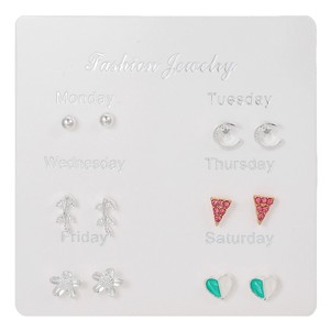 Ensemble de boucles d'oreilles tendance, 6 paires, design cœur, nœud, étoile, cadeau pour femme, acier inoxydable - Product Image 5
