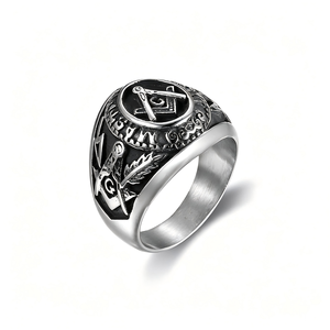 Einzigartiger Schwarz Beschichteter Günstiger Herrenring Edelstahl-Schmuck Freimaurer-Ringe für Männer - Product Image 4