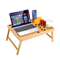 Plateau de service pliable en bambou avec support pour téléphone, idéal pour le petit-déjeuner, les boissons, les repas et l'utilisation d'un ordinateur portable dans le salon