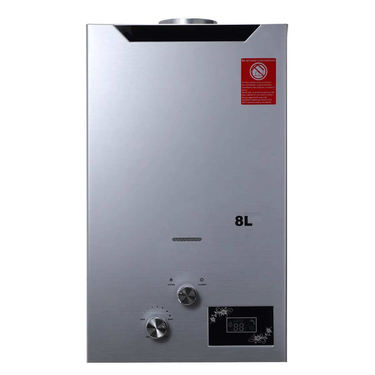 Nuovo Design 8L 16kw acciaio inox ad alta efficienza energetica residenziale Smart Instant gpl Gas portatile Geyser campeggio scaldabagno